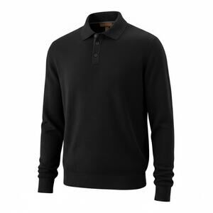 Patrick James Merino Wool Sweater Collared Black Size Large